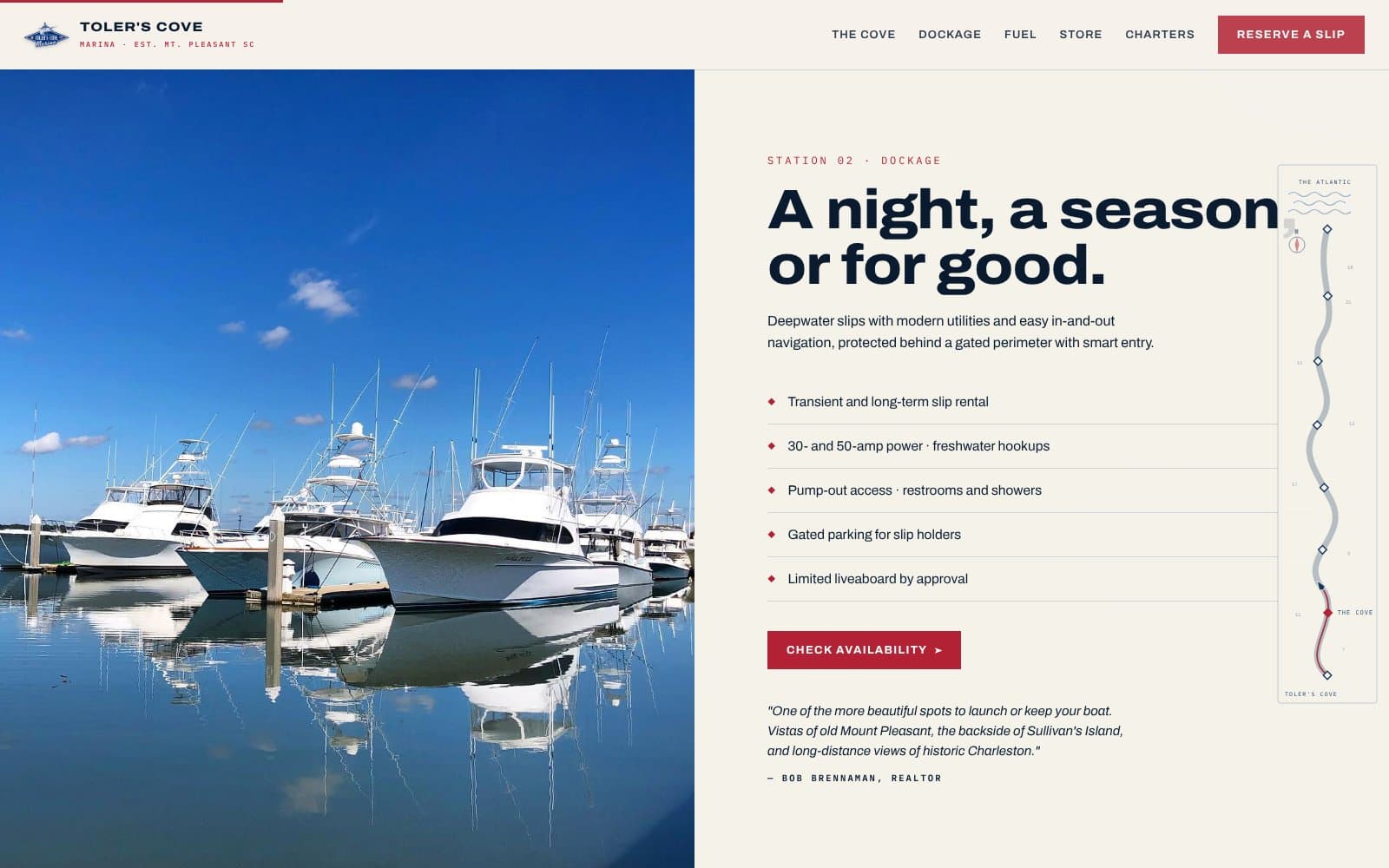 Marina dockage section with slip photography and amenities.