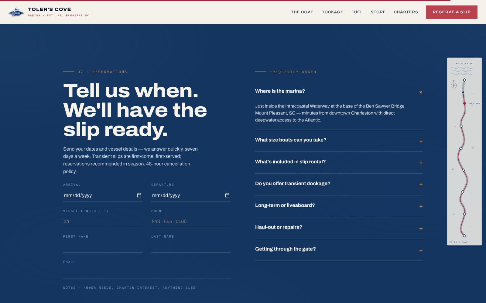 Reservation request form and FAQ on navy.