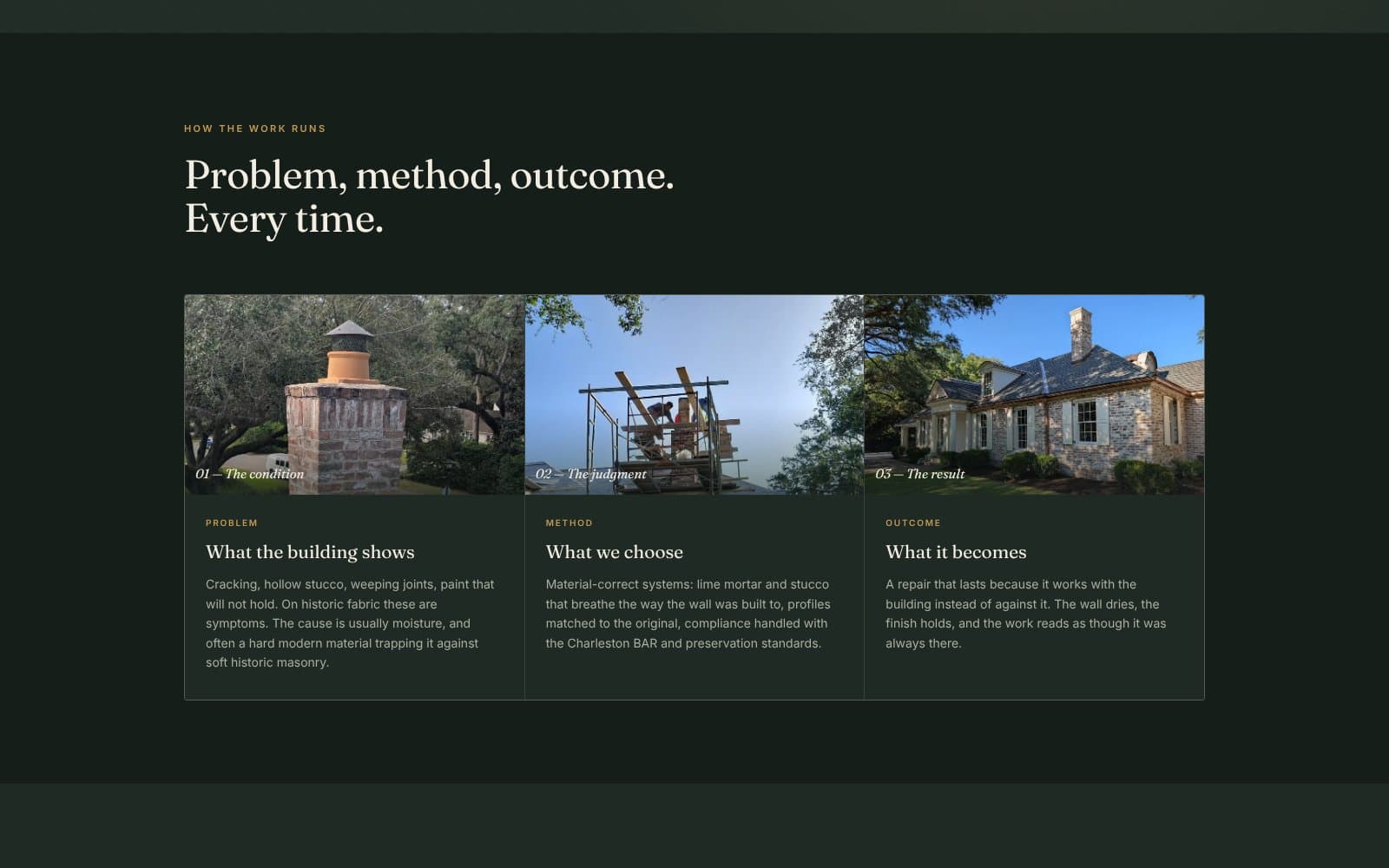 Public service page in a three-column problem, method, outcome layout.