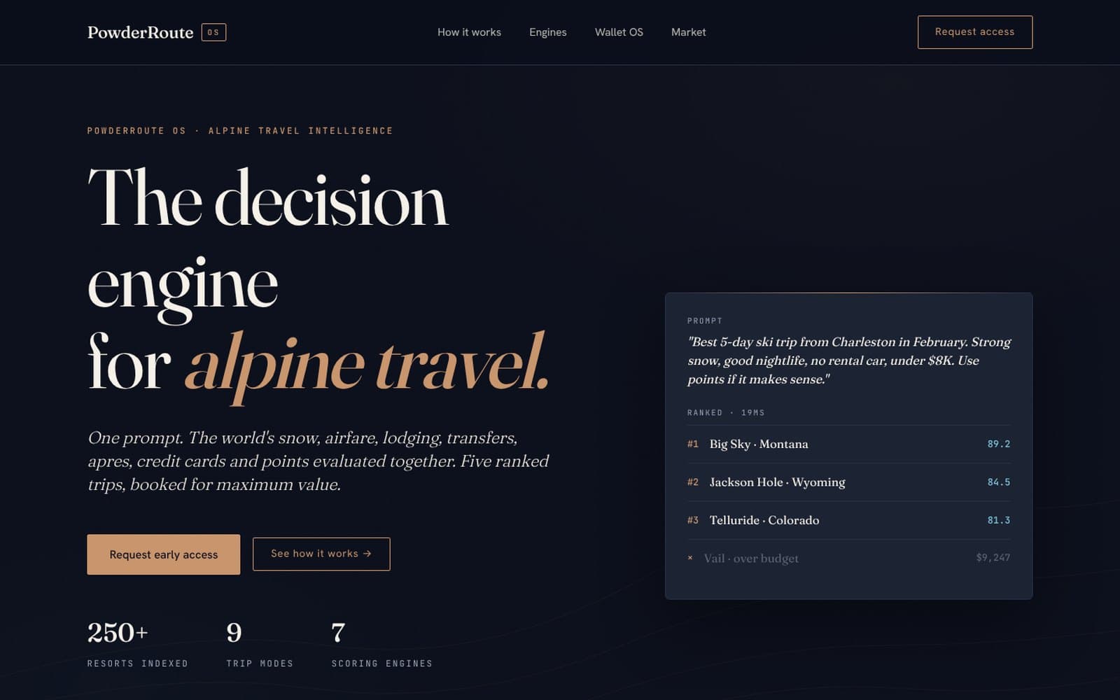 PowderRoute OS, the decision engine for alpine travel.